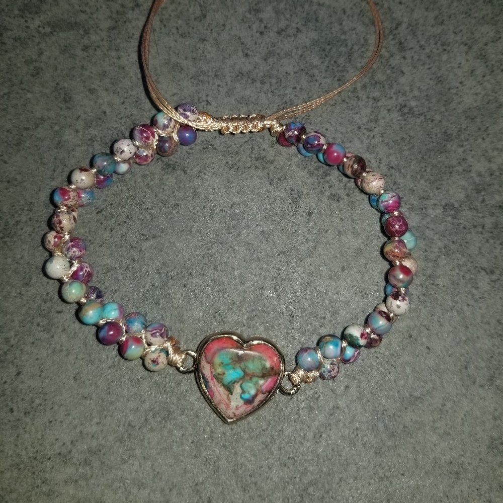 Jasper Stone Natural Heart Braided Rope Bracelet